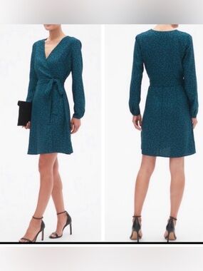 BANANA REPUBLIC Teal Polka Dot Wrap Dress